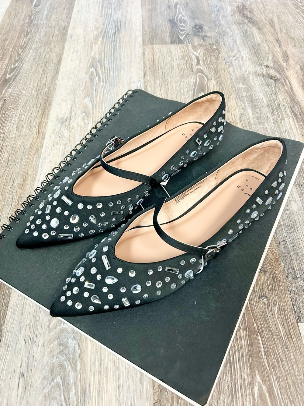 NWT! A NEW DAY 💎 Gabriella Jeweled Jet Black Flat - Size 10